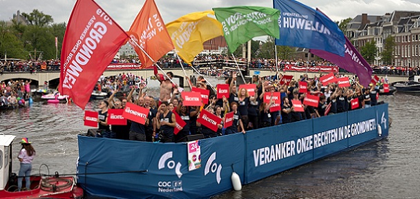 LGBTI advocacy group COC Netherlands in 2019 Amsterdam Pride Parade with slogan "anchor our rights in the constitution"  (photo credit: coc.nl)