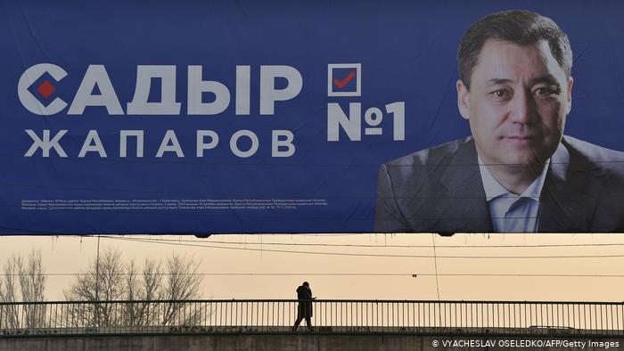 Campaign Screen Displays  Presidential Candidate SadyrZhaparov (photo credit: Vyacheslav Oseledko/AFP/Getty Images)