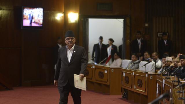 Nepalese Prime Minister Pushpa Kamal Dahal in Parliament (photo credit: AFP)