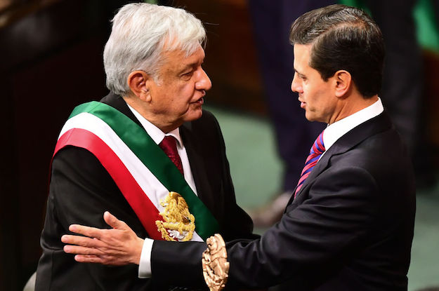 President Obrador (left) with former President Peña Nieto (photo credit: Ronald Schemidt/AFP/Getty Images)