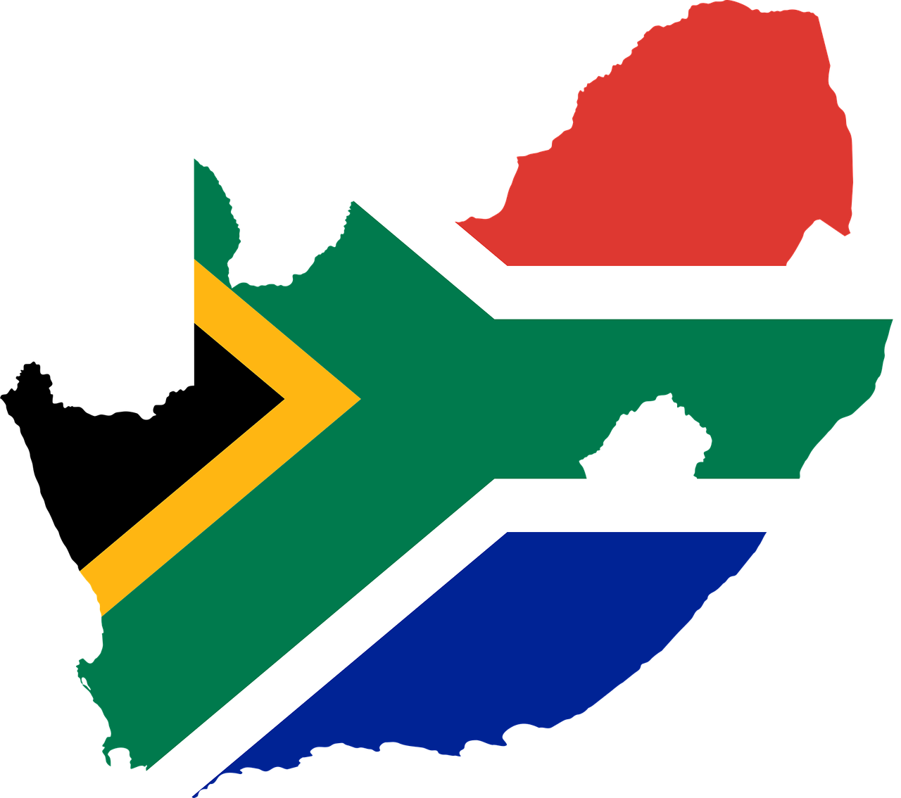 Flag of South Africa on a map of South Africa (photo credit: Pixabay)