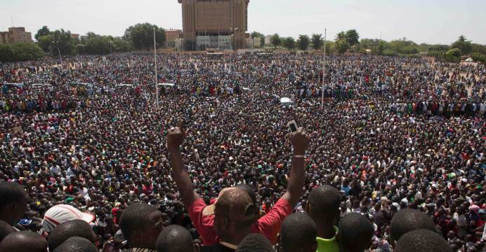 Protestors gather at the Place de la Nation in the capital Ouagadougou (photo credit: Reuters/Joe Penney)