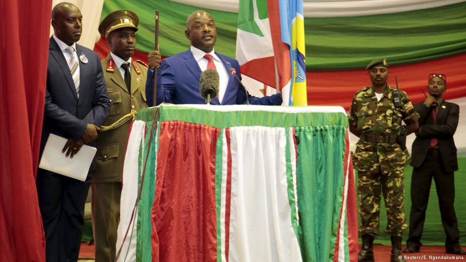 Burundi"s President President Pierre Nkurunziza delivers his speech after being sworn-in for a third term following his re-election at the Congress Palace in Kigobe district, Bujumbura, August 20, 2015 [photo credit: Reuters]