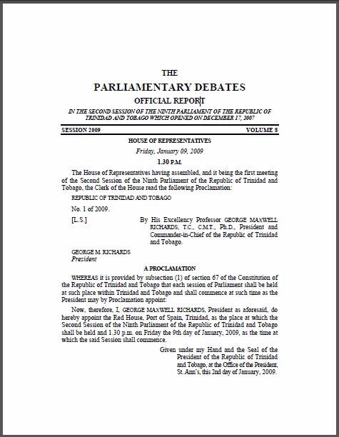 Trinidad and Tobago: The official Report on the Parliament Debates