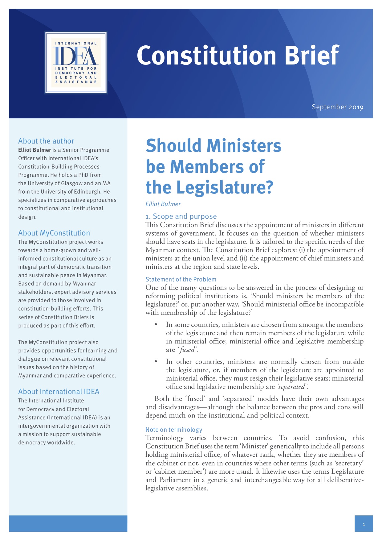 Should Ministers Be Members Of The Legislature Constitutionnet