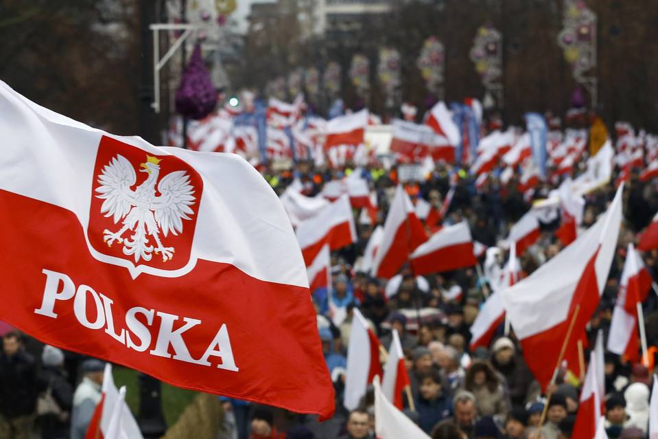Thousands clogged the streets of Warsaw on Saturday to protest Poland’s governing party. Supporters, pictured, countered with a rally Sunday. (photo credit: Reuters)