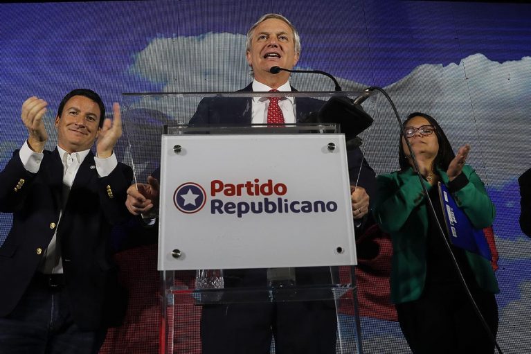 Founder of far-right Partido Republicano, Jose Antonio Kast, at press conference after Constitutional Council elections on 7 May 2023 (photo credit: AFP)