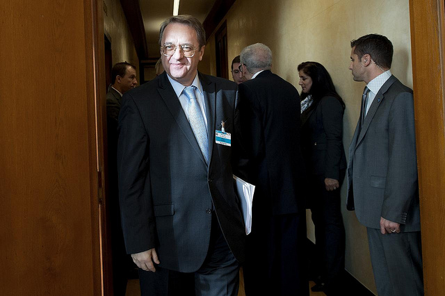 Mikhail Bogdanov, Deputy Minister for Foreign Affairs of Russian Federation arrives at the meeting on the situation in Syria (Photo credit: UN Photo / Jean-Marc Ferré / Flickr)