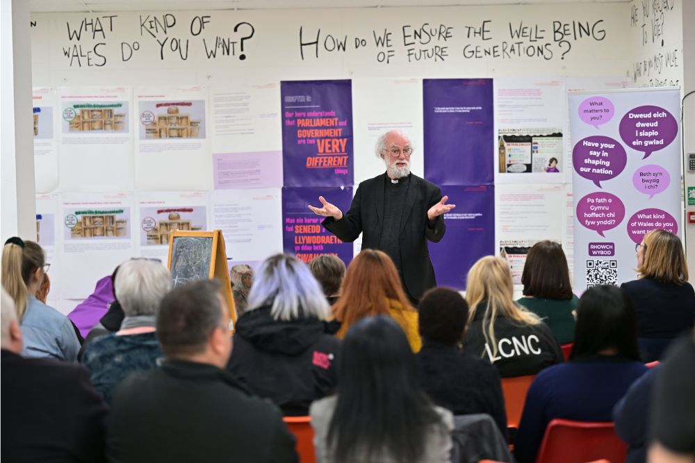 Commissioner Rowan Williams addresses participants taking part in the "national conversation" on the constitutional future of Wales (photo credit: Nation Cymru)