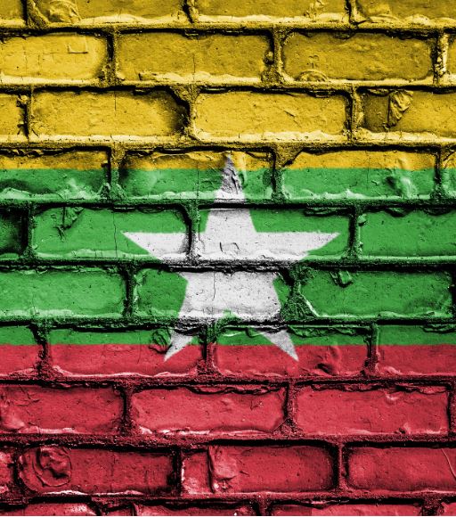 Myanmar flag on bricks