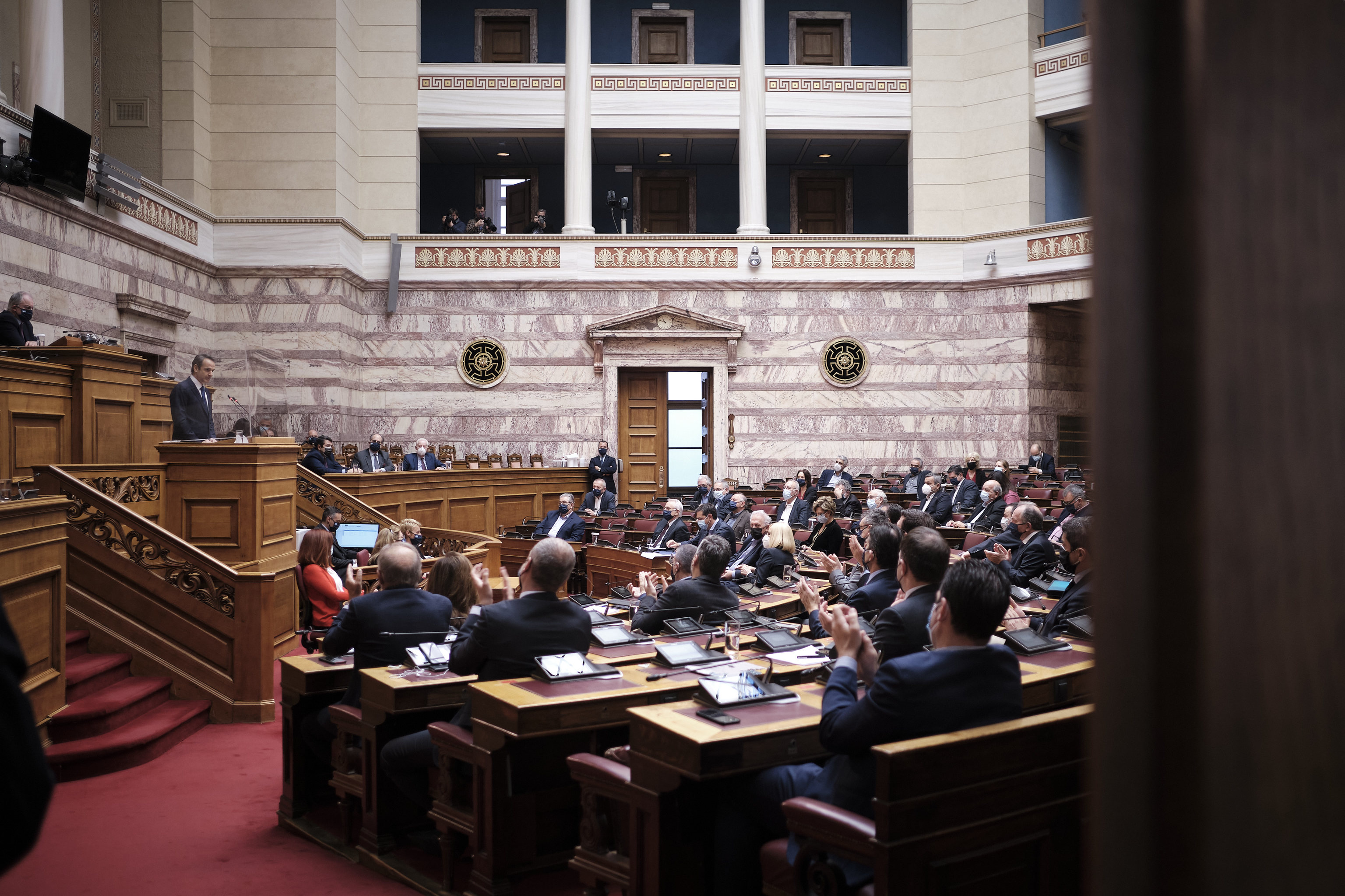 Prime Minister Kyriakos Mitsotakis speaks in Parliament (credit: Prime Minister's Press Office/Dimitris Papamitsos via Flickr)