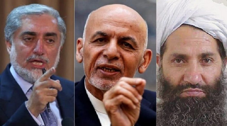 From left to right - Abdullah Abdullah, Ashraf Ghani and Mawlawi Haibatullah Akhundzada (photo credit: The Khaama Press)