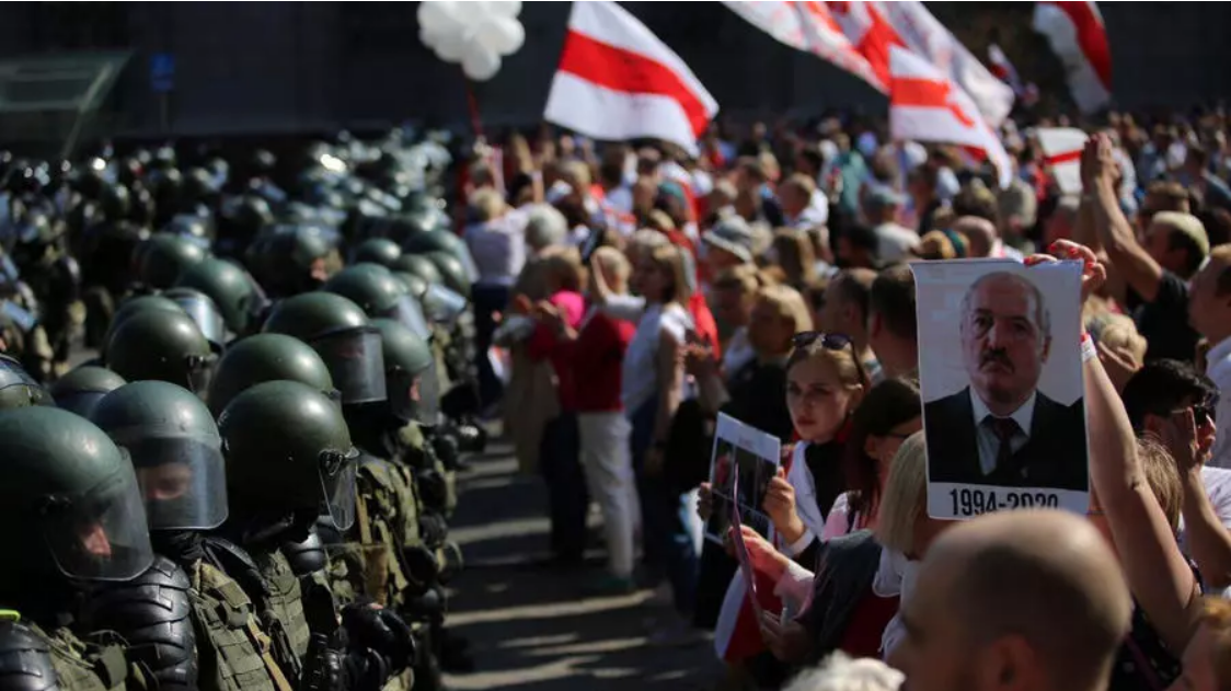 Protests against President Aliaksandr Lukashenka in Minsk, Belarus in August 2020 (photo credit: Reuters)
