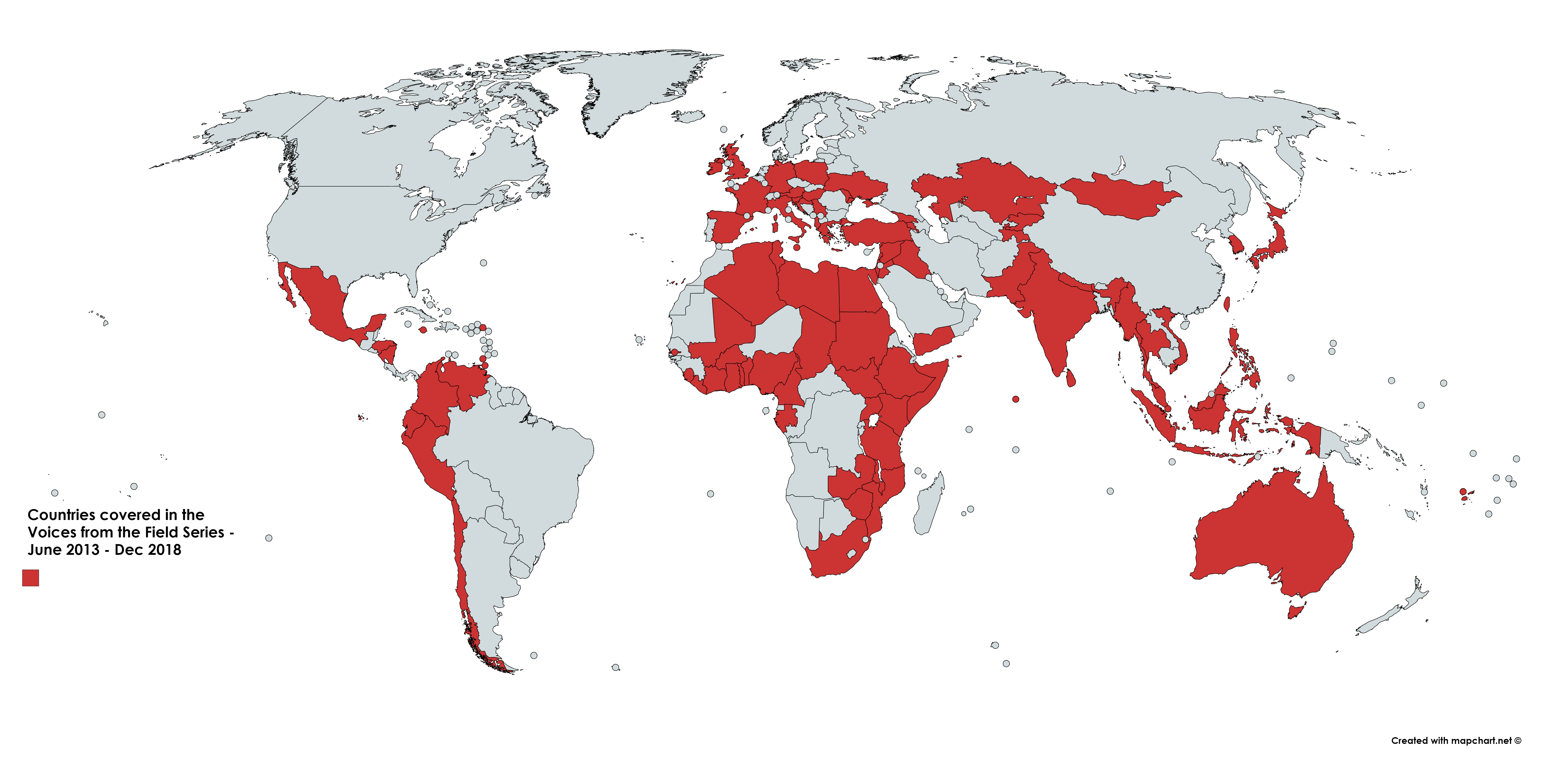 Countries covered in the Voices from the Field Series - June 2013 - Dec 2018 