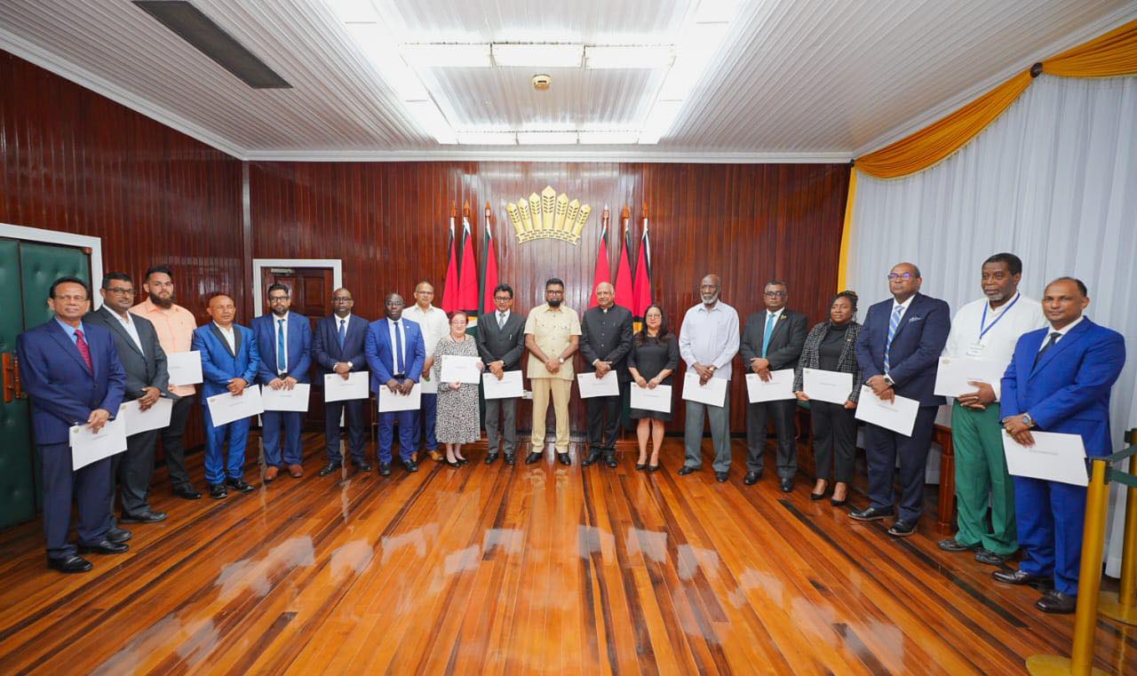 Commissioners taking their oath of office at the Office of the President in April 2024 (credit: Department of Public Information of Guyana)