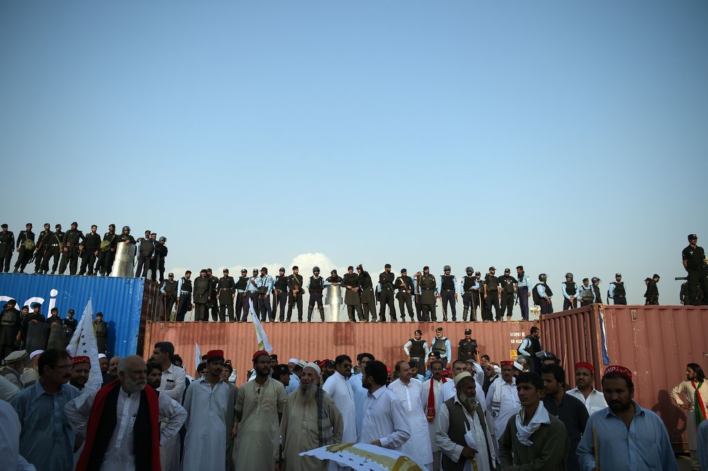 Hundreds of people from Pakistan’s tribal areas rallying in Islamabad last year (photo credit: Aamir Qureshi/Agence France-Presse/Getty Images)