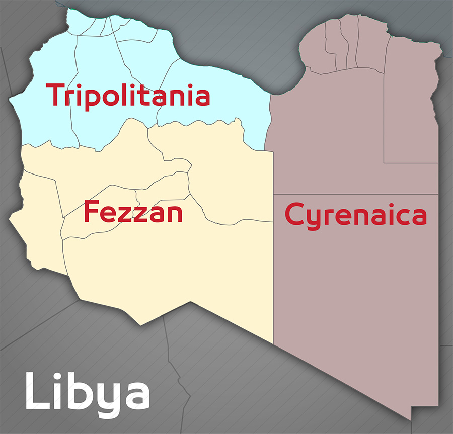 Map of old provinces of Libya (photo credit: Libya Express)