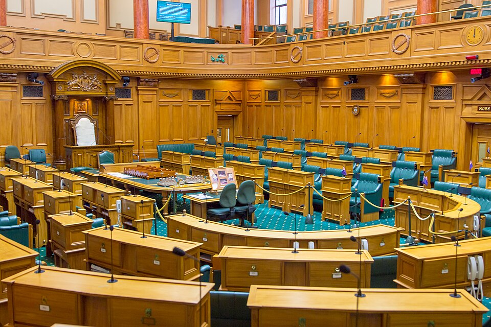 New Zealand House of Representatives debating chamber (credit: Office of the Clerk of the House of Representatives of New Zealand via Wikimedia Commons)