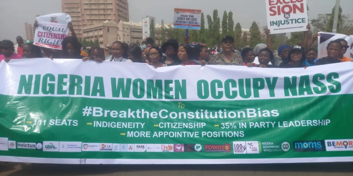 Women protest the rejection of gender equality bills in front of National Assembly in Abuja (photo credit: Oge Udegbunam)