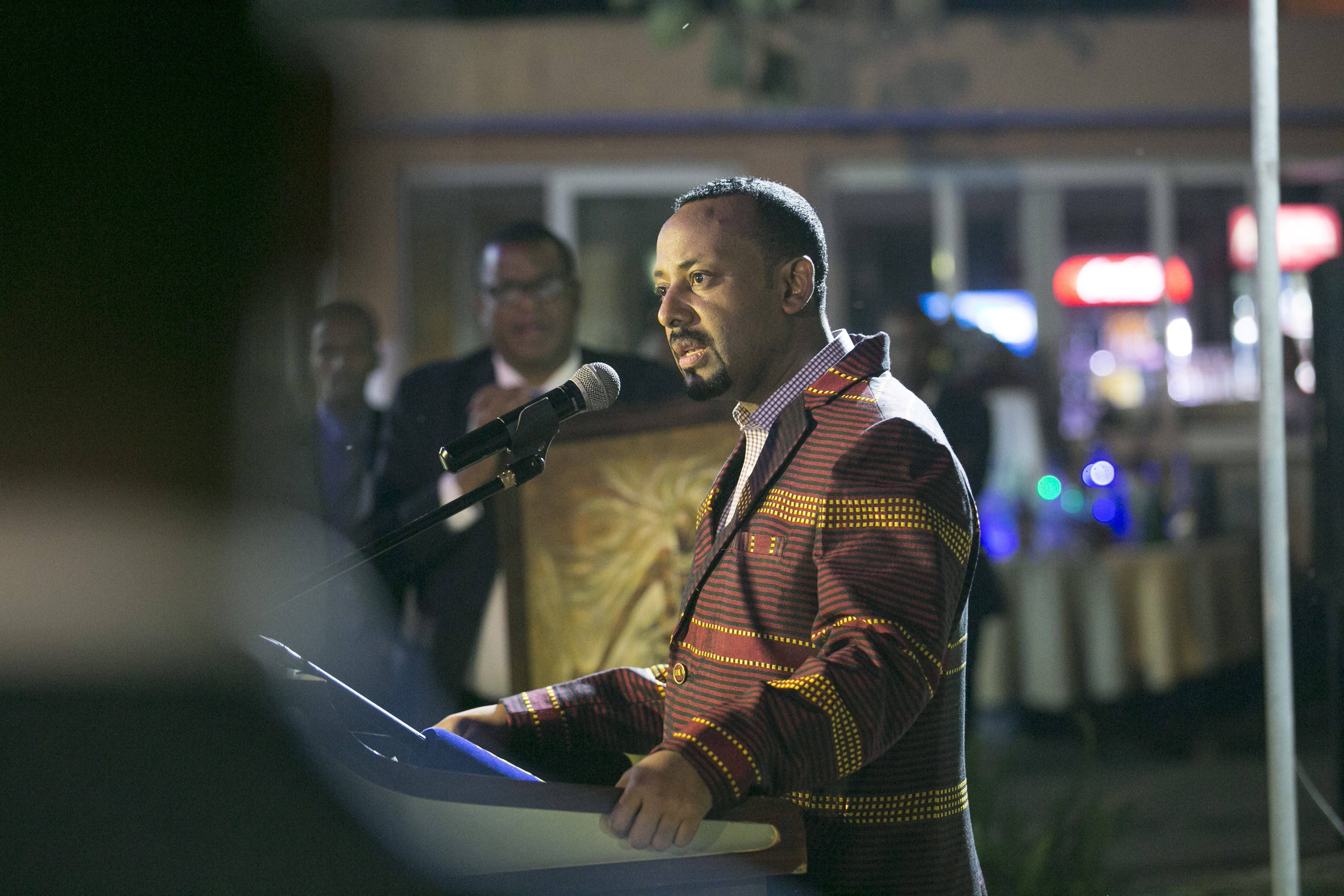 Prime Minister Abiy Ahmed speaks at a reception organised in honor of Paul Kagame (photo credit: Paul Kagame/Flickr)