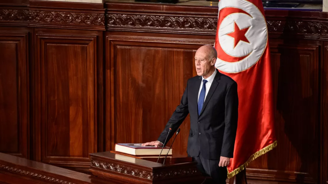 Tunisian President Kais Saied (photo credit: Thierry Brésillon)