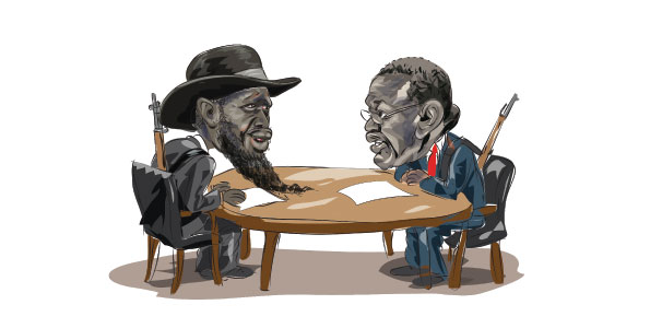 President Salva Kiir and former vice president Riek Machar (right) (Illustration by John Nyagah/Nation Media Group)