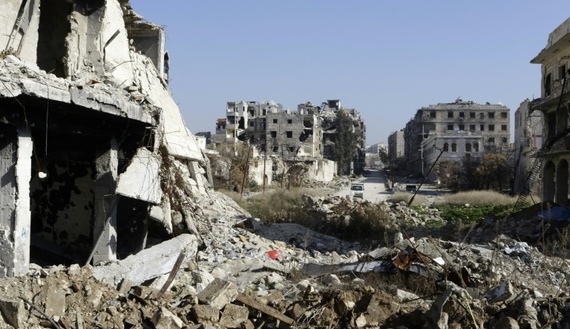 A picture showing the level of destruction in Syria (photo credit: AFP Photo/Louai Beshara)