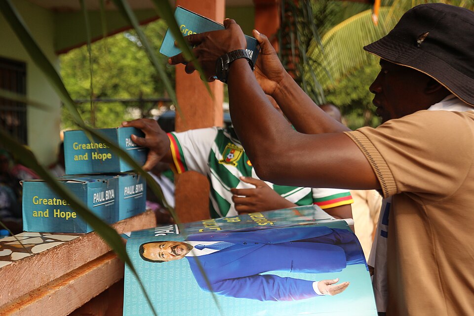 Presidential campaign in Cameroon, 2025 (credit: Simbanematick via Wikimedia Commons)