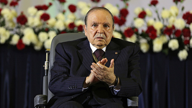 Algerian President Abdelaziz Bouteflika, re-elected for a fourth mandate, during his oath of office in Algiers, Algeria, 28 April 2014. (Photo credit: EPA)