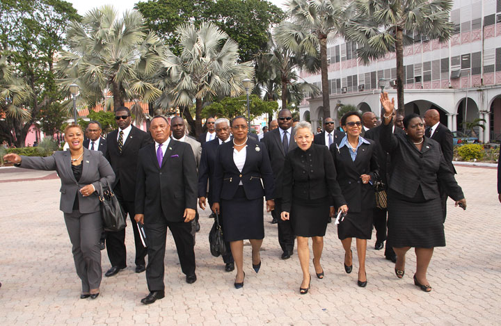 Perry Christie, Prime Minister, with parliamentarians (photo credit: The Bahamas Weekly)