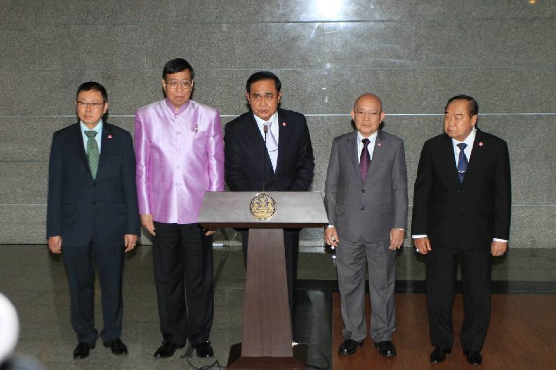 Leaders of the "Five Rivers" i.e. five governing bodies (the Constitution Drafting Committee (CDC), the National Legislative Assembly (NLA), the National Reform Council (NRC), the Cabinet, and the junta itself) 11 March 2015 (photo credit: Thai Visa News)