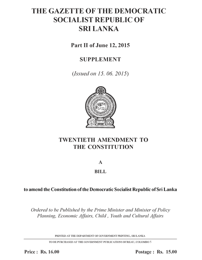 Sri Lanka: Twentieth Amendment Bill to the Constitution