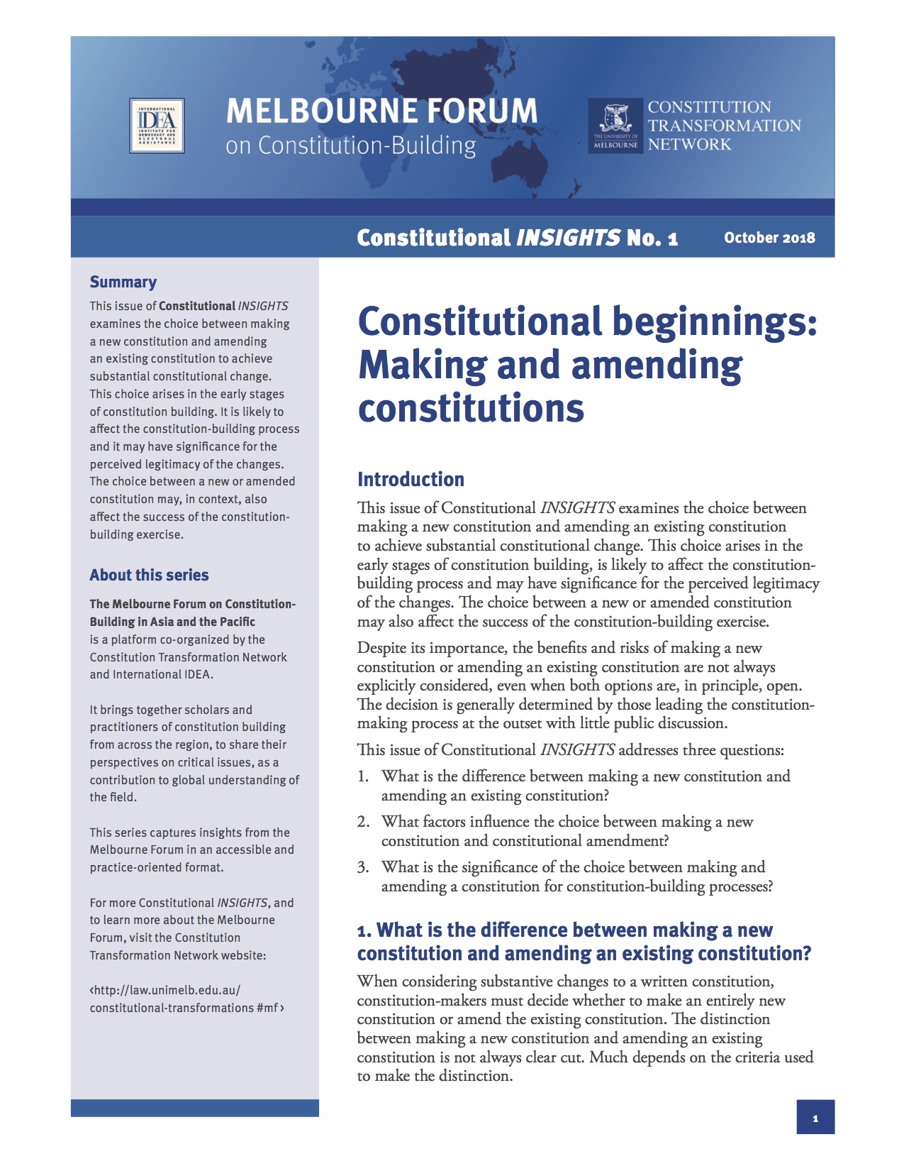 Constitutional beginnings: Making and amending constitutions