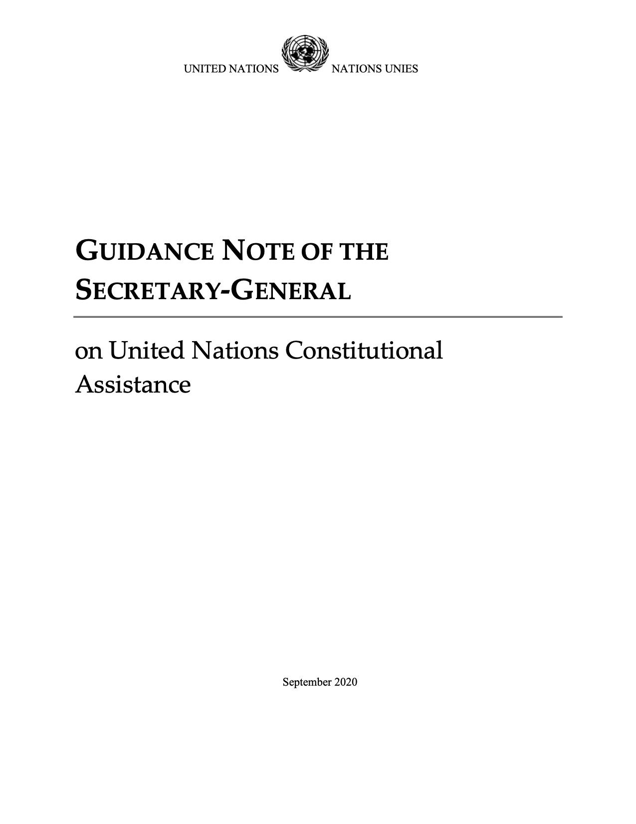 Guidance Note of the Secretary-General on United Nations Constitutional Assistance
