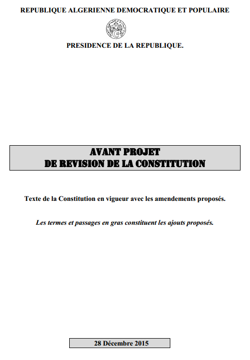 Draft Amendment to the Algerian Constitution adopted on 3 Feb 2016 (in French)