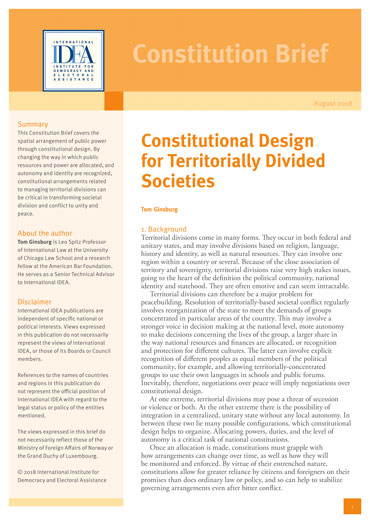 Constitutional Design for Territorially Divided Societies