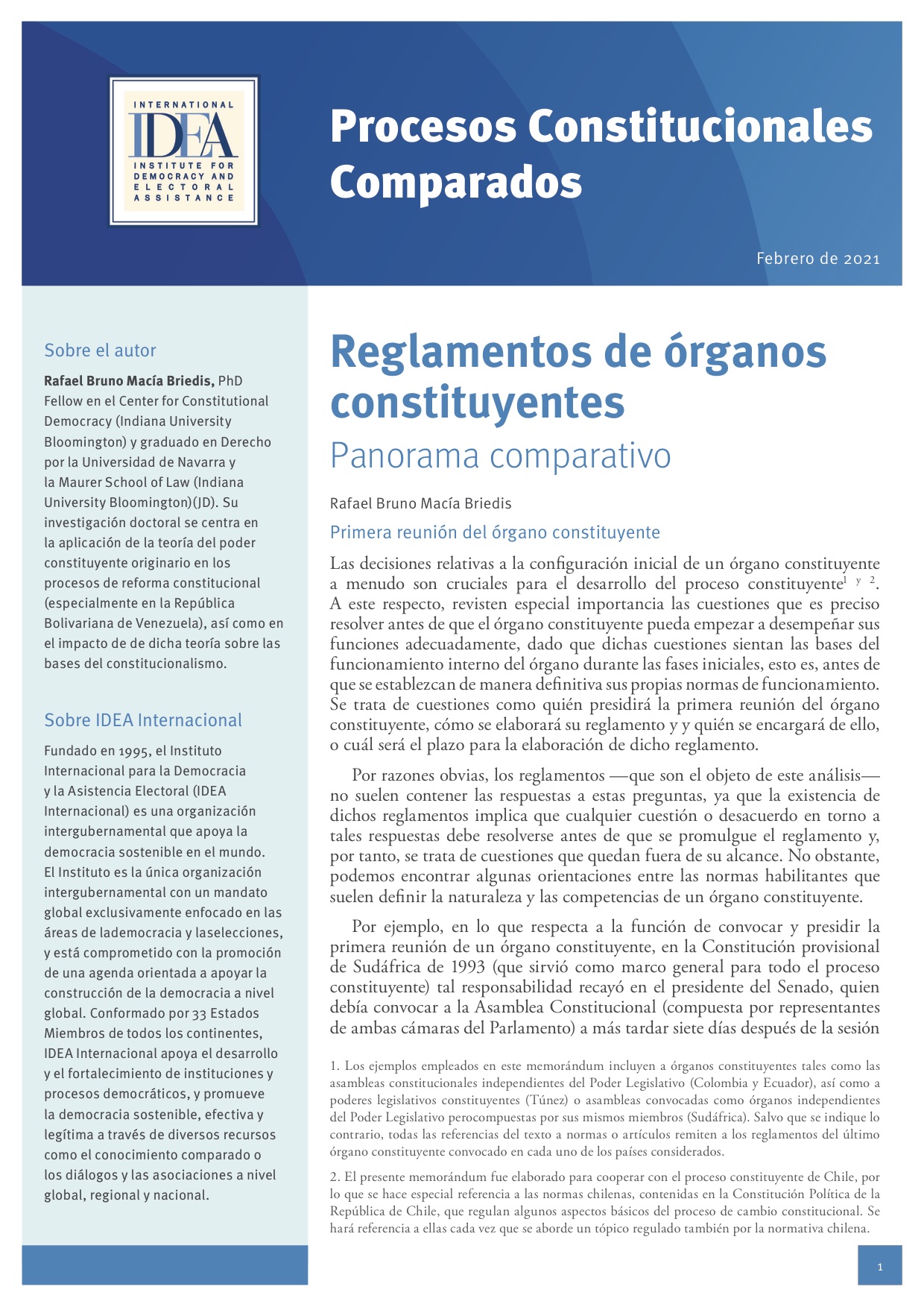 Reglamentos de Órganos Constituyentes - Panorama Comparativo: Procesos Constitucionales Comparados