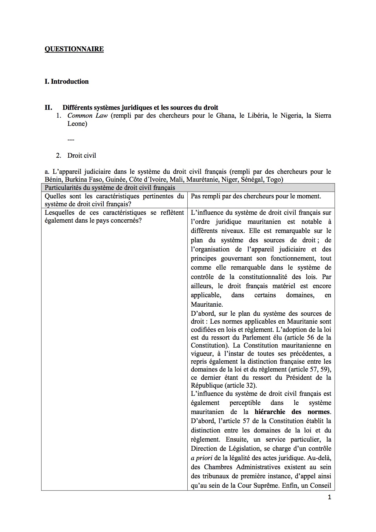 Rule of Law Questionnaire - Mauritania