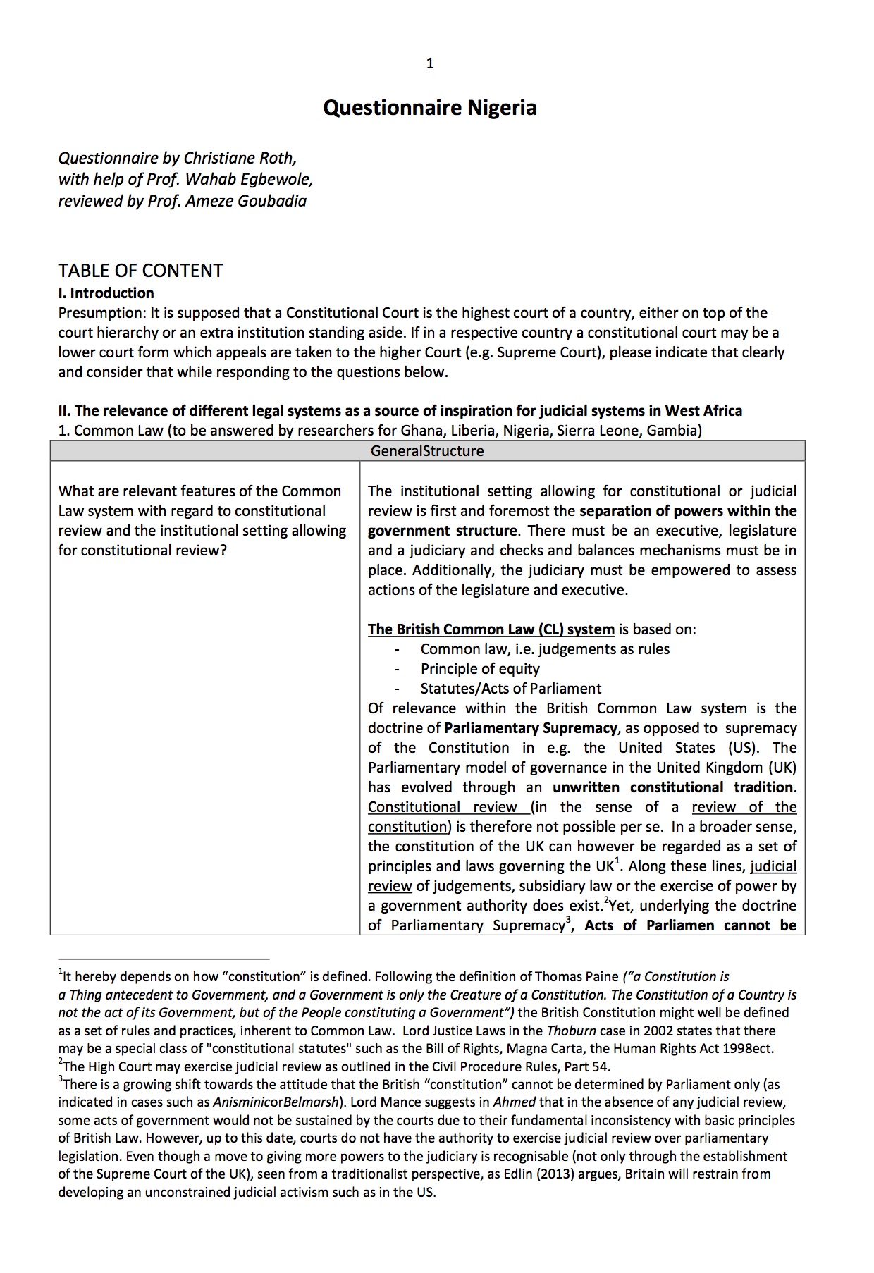 Rule of Law Questionnaire - Nigeria