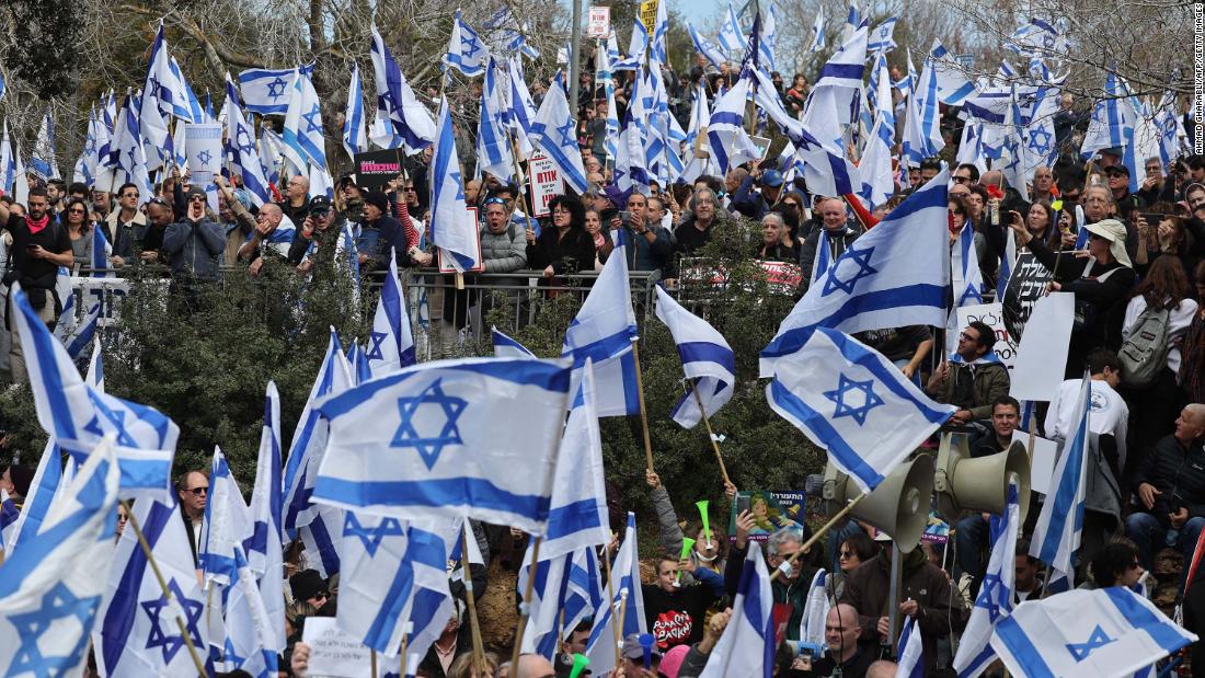 Israeli protesters outside Knesset in Jerusalem (photo credit: CNN)