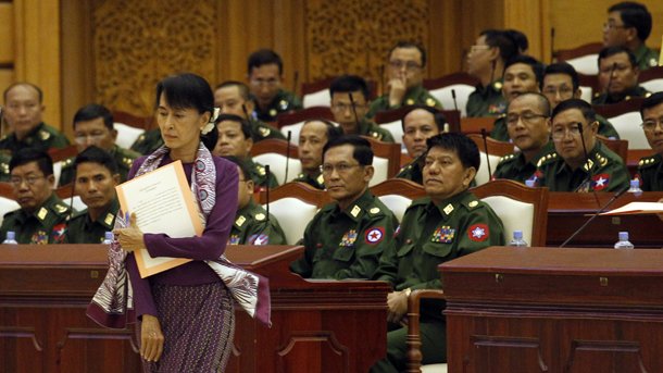 The proposed changes will not lift the ban on Aung San Syu Kyi's eligibility to be president, and retain a strong role for the military in politics. (photo credit: Irrawaddy)