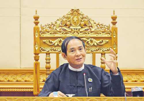 Speaker U Win Myint talks to reporters (photo credit: Pyae Thet Phyo/The Myanmar Times)