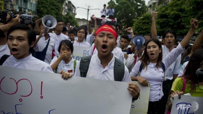 Students protesting in Myanmar [photo credit: AFP]