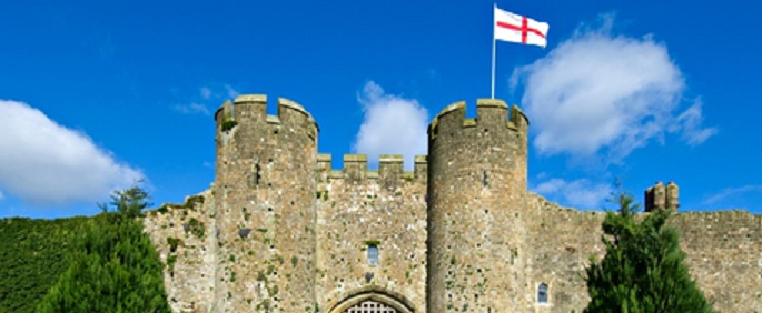Flag of Saint George flies at Amberley Castle, West Sussex. Photograph: Alamy