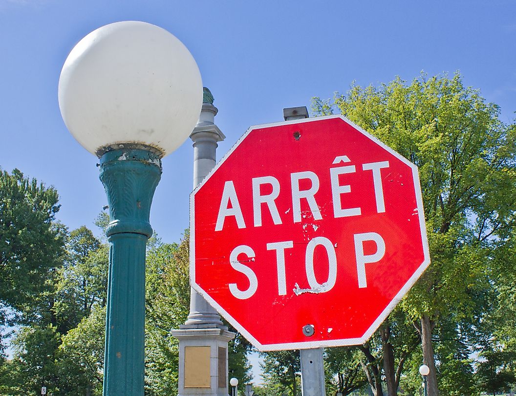 Bilingual traffic sign in Quebec City, Canada (photo credit: WorldAtlas.com)