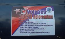 Card outlining the eight referendum proposals (photo credit: africanews/AFP)