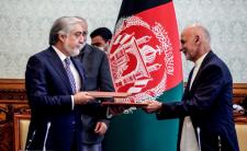 President Ashraf Ghani and Abdullah Abdullah, president of the High Council for Reconciliation (photo credit: AFP/Office of the Chief Executive of Afghanistan)