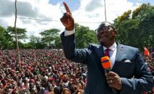 Malawi's President Lazarus Chakwera celebrates his victory (photo credit: Reuters)
