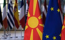 Flag of North Macedonia and the European Union (photo credit: Alexandros Michailidis via Shutterstock)
