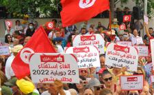 Political protest against the draft Constitution in Tunis on 7 July 2022 (photo credit: Yacine Mahjoub / AFP)